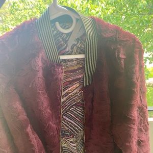 Ultra trendy burgundy reversible faux fur  jacket